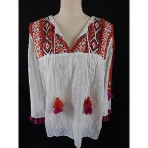 CHICO'S BOHO TASSEL BELL SLEEVE BLOUSE SIZE 2